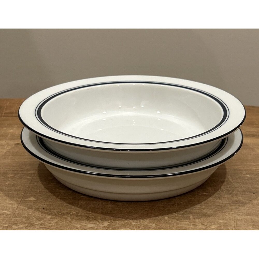 Dansk Bistro Christianshavn Blue Stripe Rimmed Soup Pasta Bowls  Set Of 2